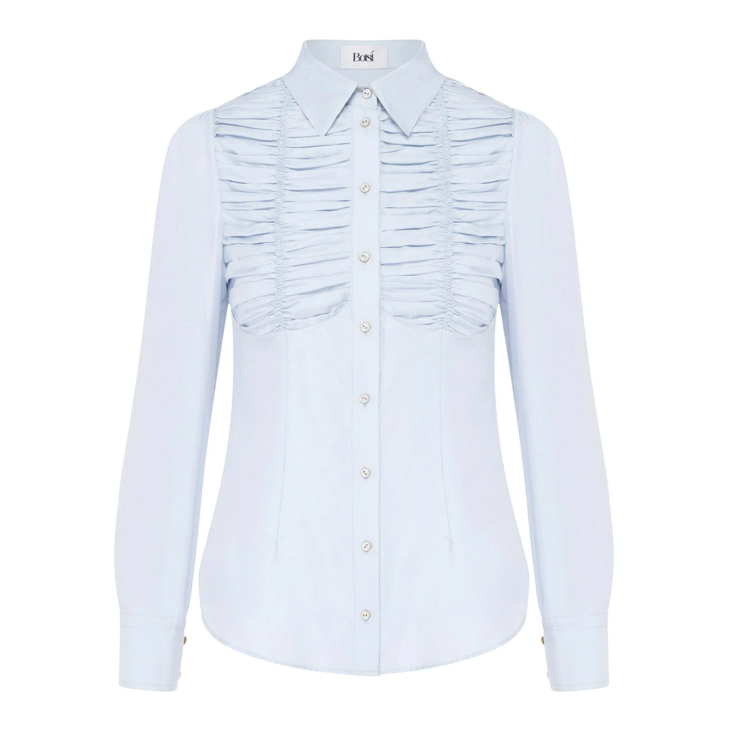 Gathered Long-Sleeve Silk Blouse (Try-on)