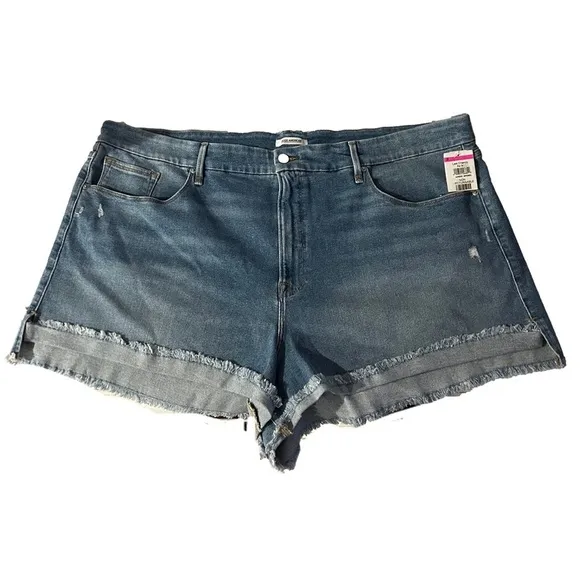 GOOD AMERICAN Good Curve Baggy Denim Shorts Blue466 Size 24