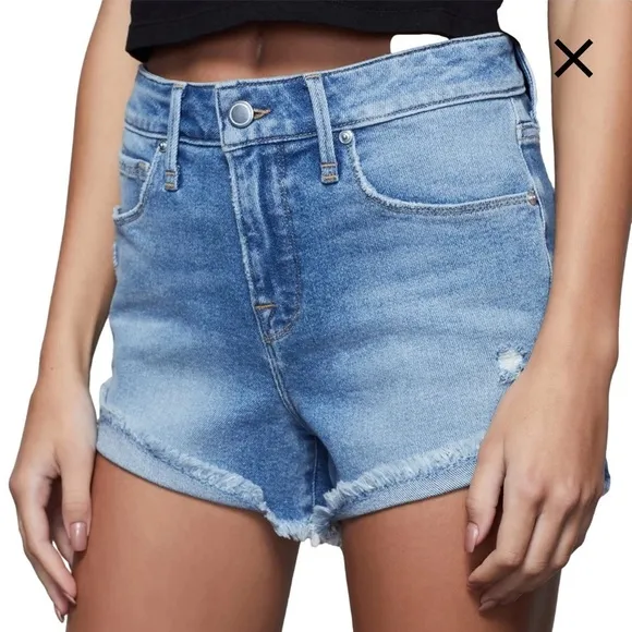 GOOD AMERICAN Good Curve Baggy Denim Shorts Blue466 Size 24