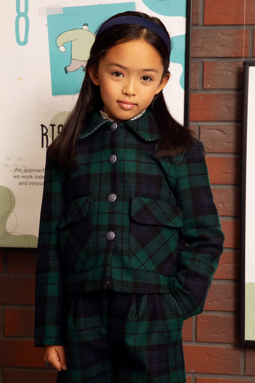 Green and blue tartan wool shorts