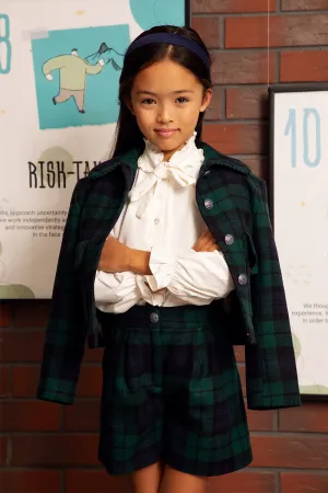 Green and blue tartan wool shorts