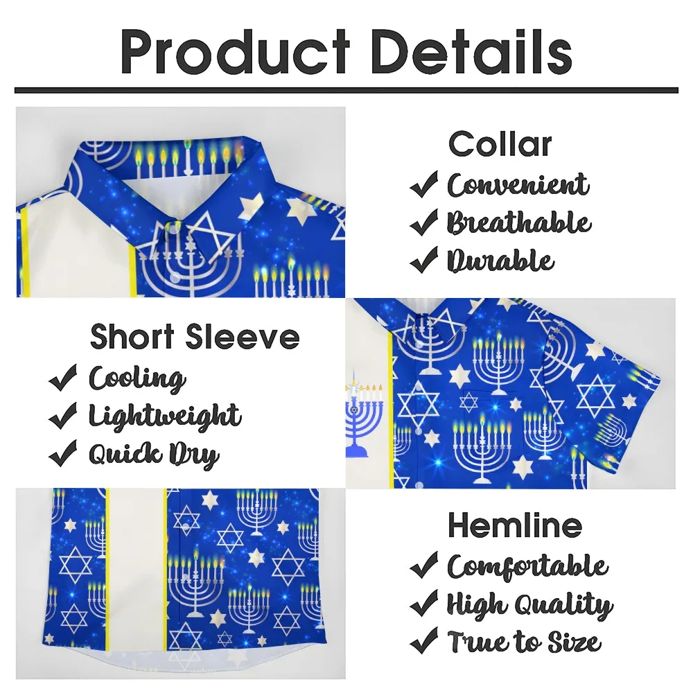 Happy Hanukkah Menorah Print Bowling Shirt 2411011882