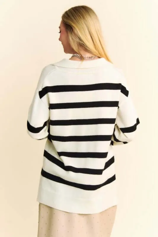 High-Low Side Slit Striped Sweater – Chic & Cozy