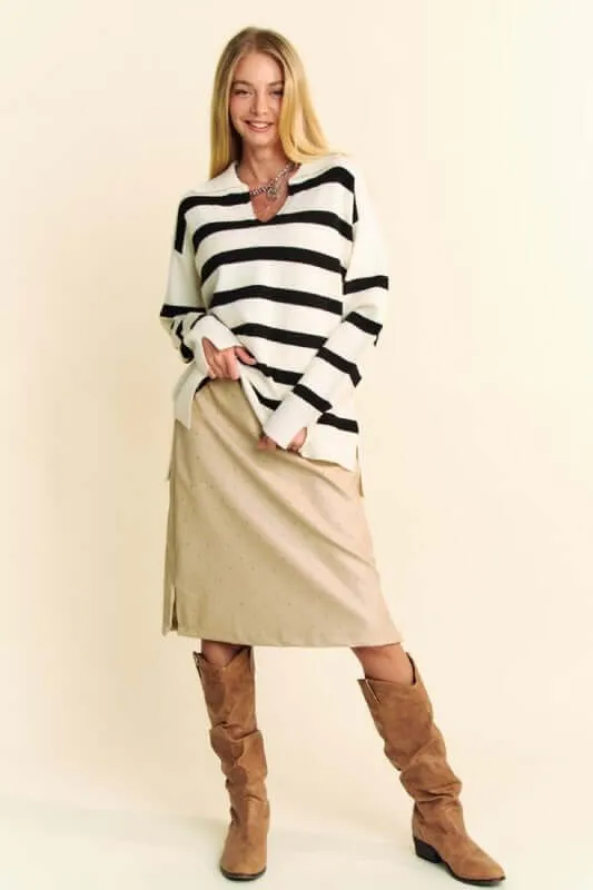 High-Low Side Slit Striped Sweater – Chic & Cozy