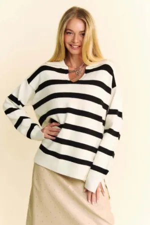 High-Low Side Slit Striped Sweater – Chic & Cozy