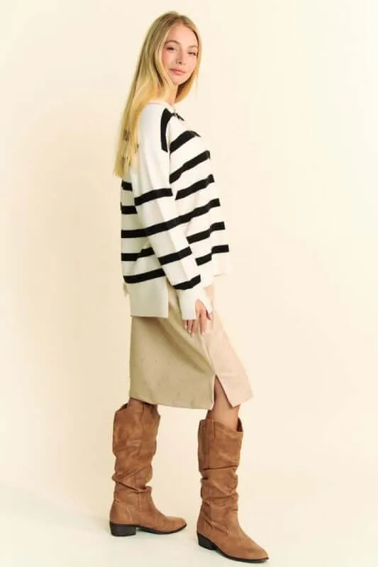 High-Low Side Slit Striped Sweater – Chic & Cozy