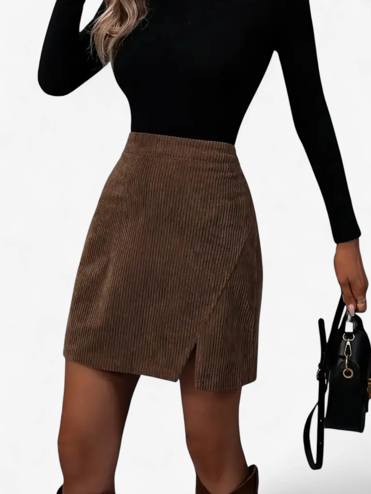 Jada | Women's High Waist Ribbed Mini Skirt with Split