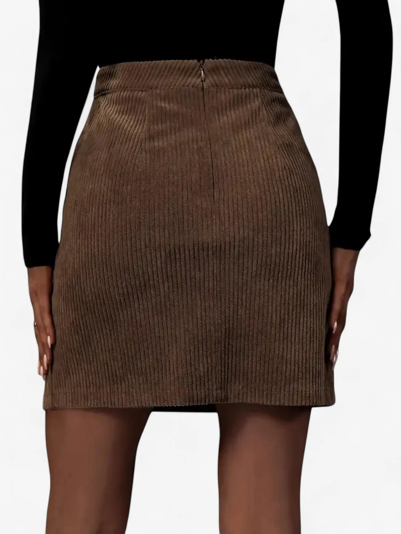 Jada | Women's High Waist Ribbed Mini Skirt with Split