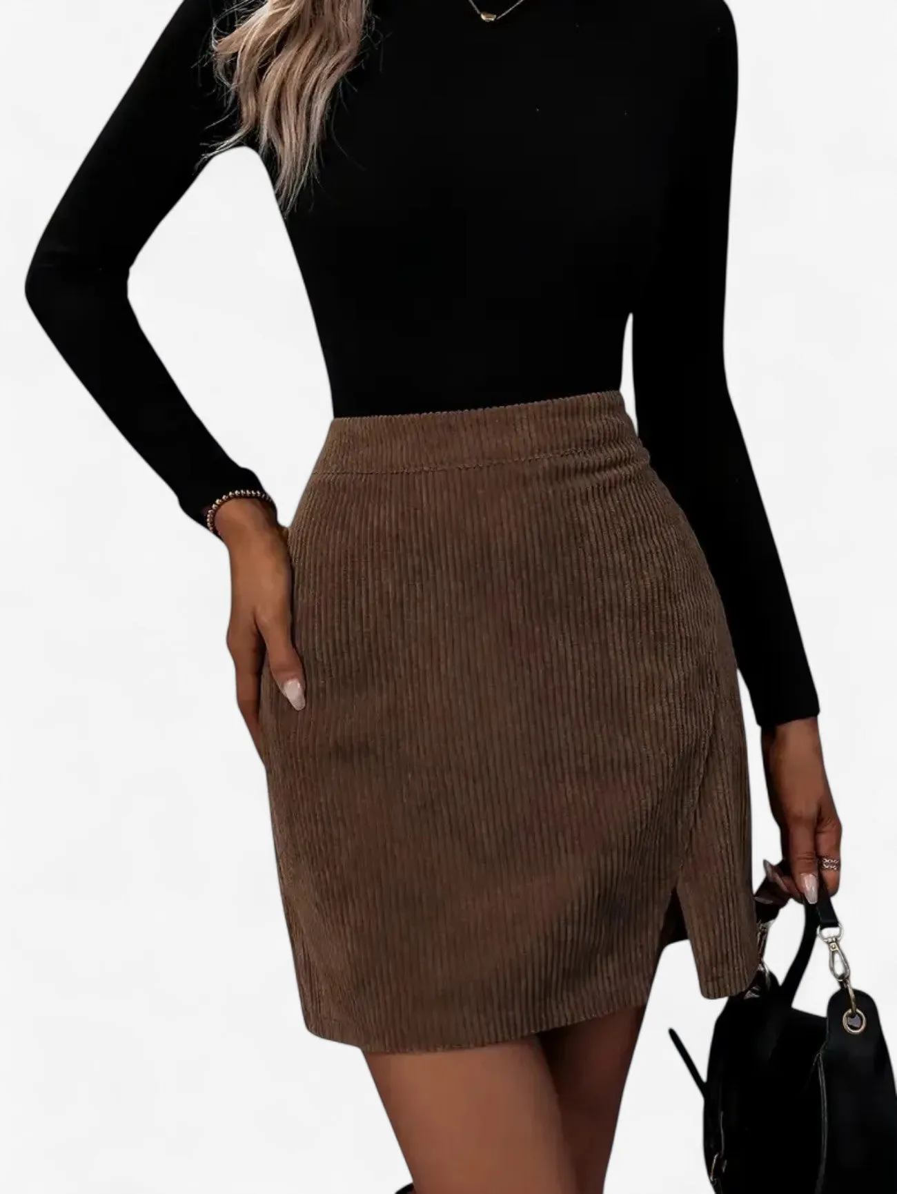 Jada | Women's High Waist Ribbed Mini Skirt with Split