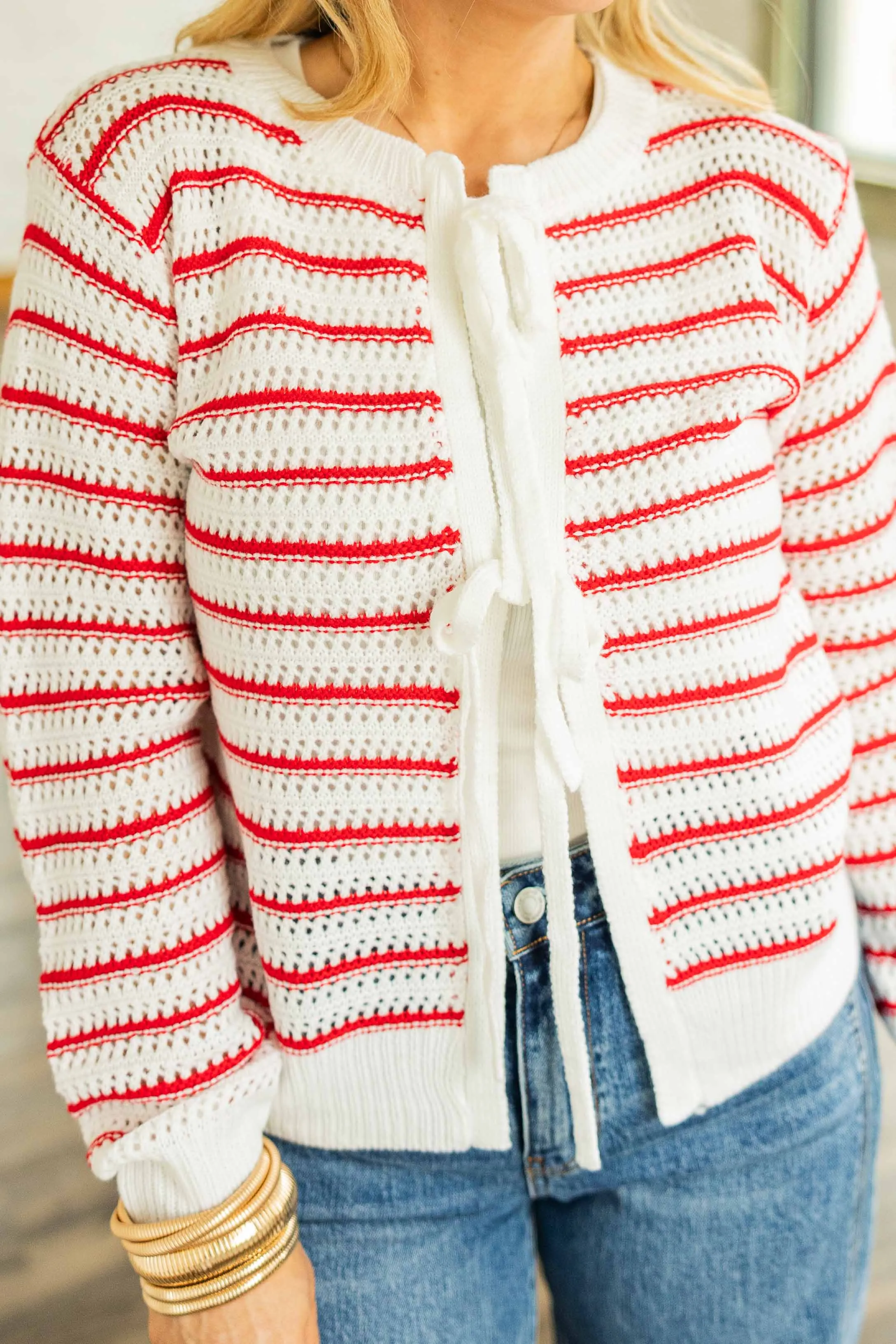 JOELLE FRONT TIE STRIPED CARDIGAN