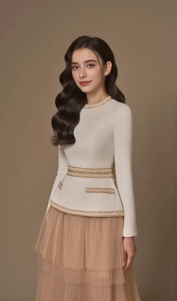 Kaity Layered Skirt set in beige