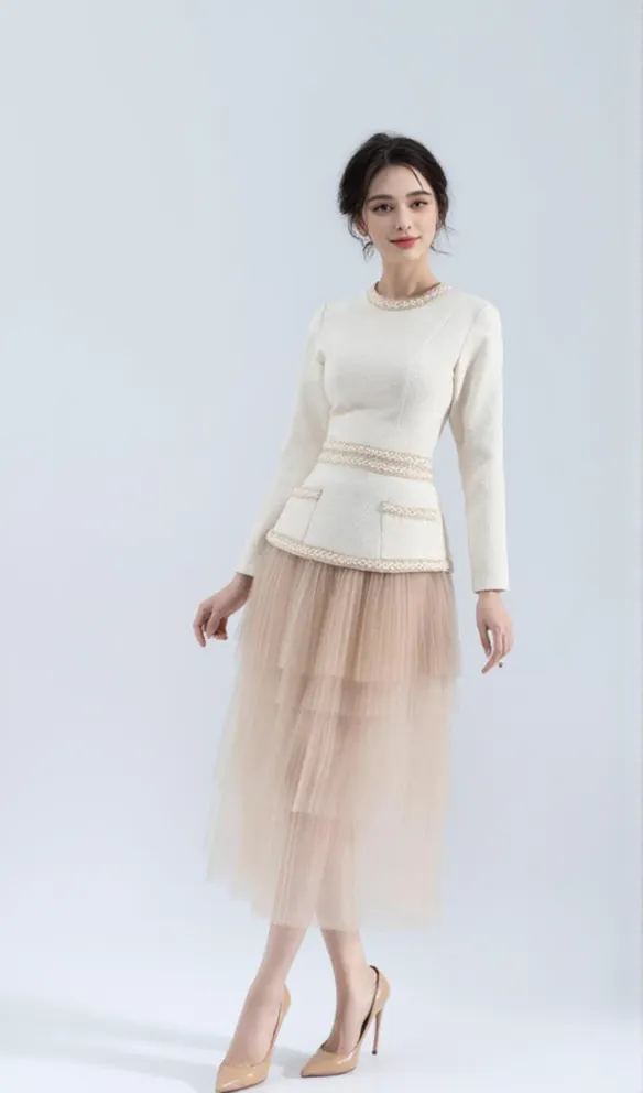 Kaity Layered Skirt set in beige