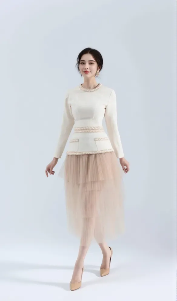 Kaity Layered Skirt set in beige