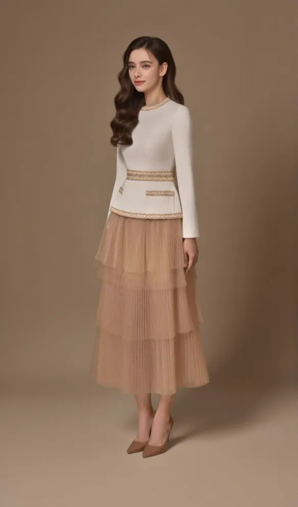 Kaity Layered Skirt set in beige