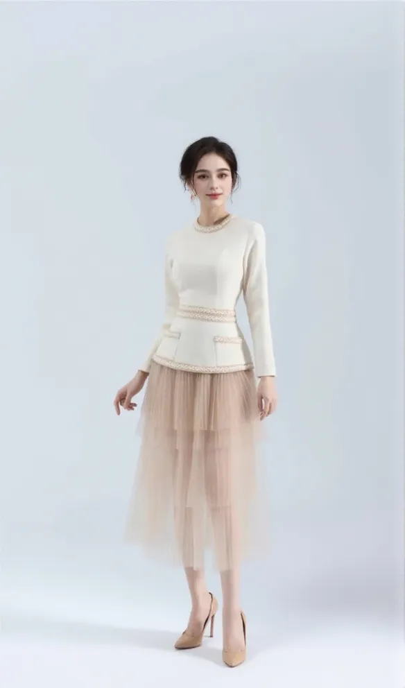Kaity Layered Skirt set in beige