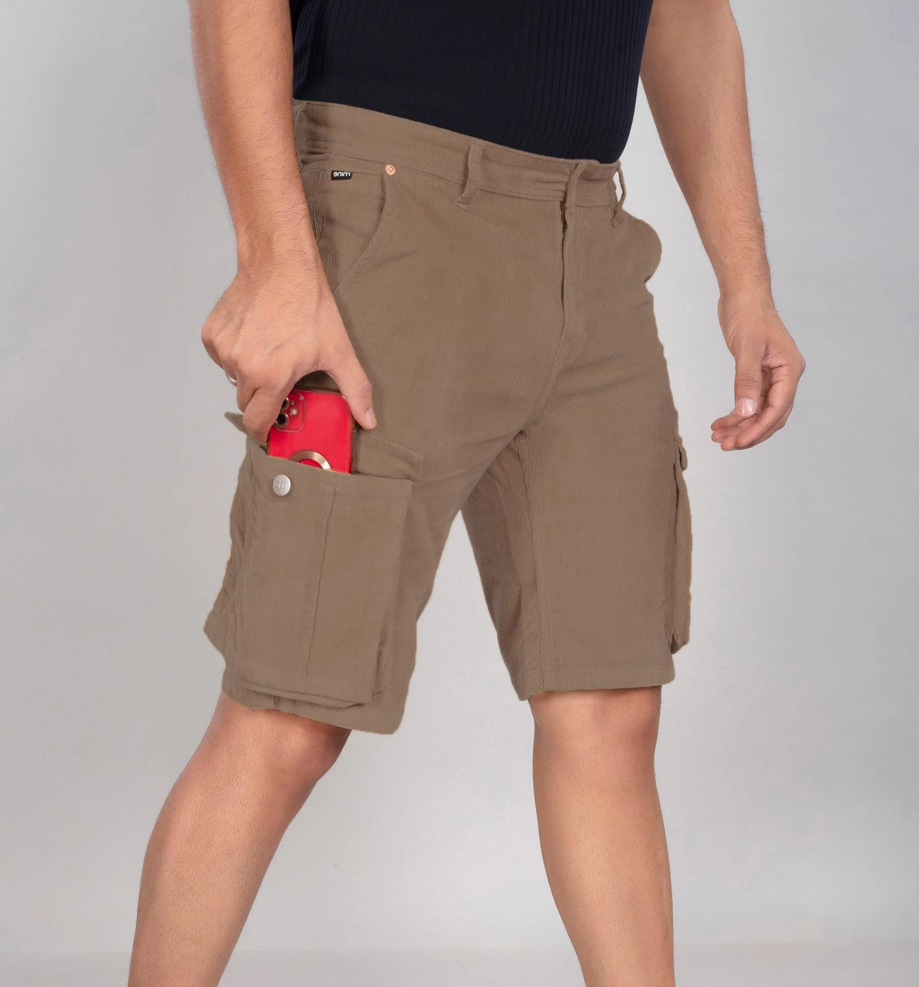 Khaki Corduroy Cargo Shorts
