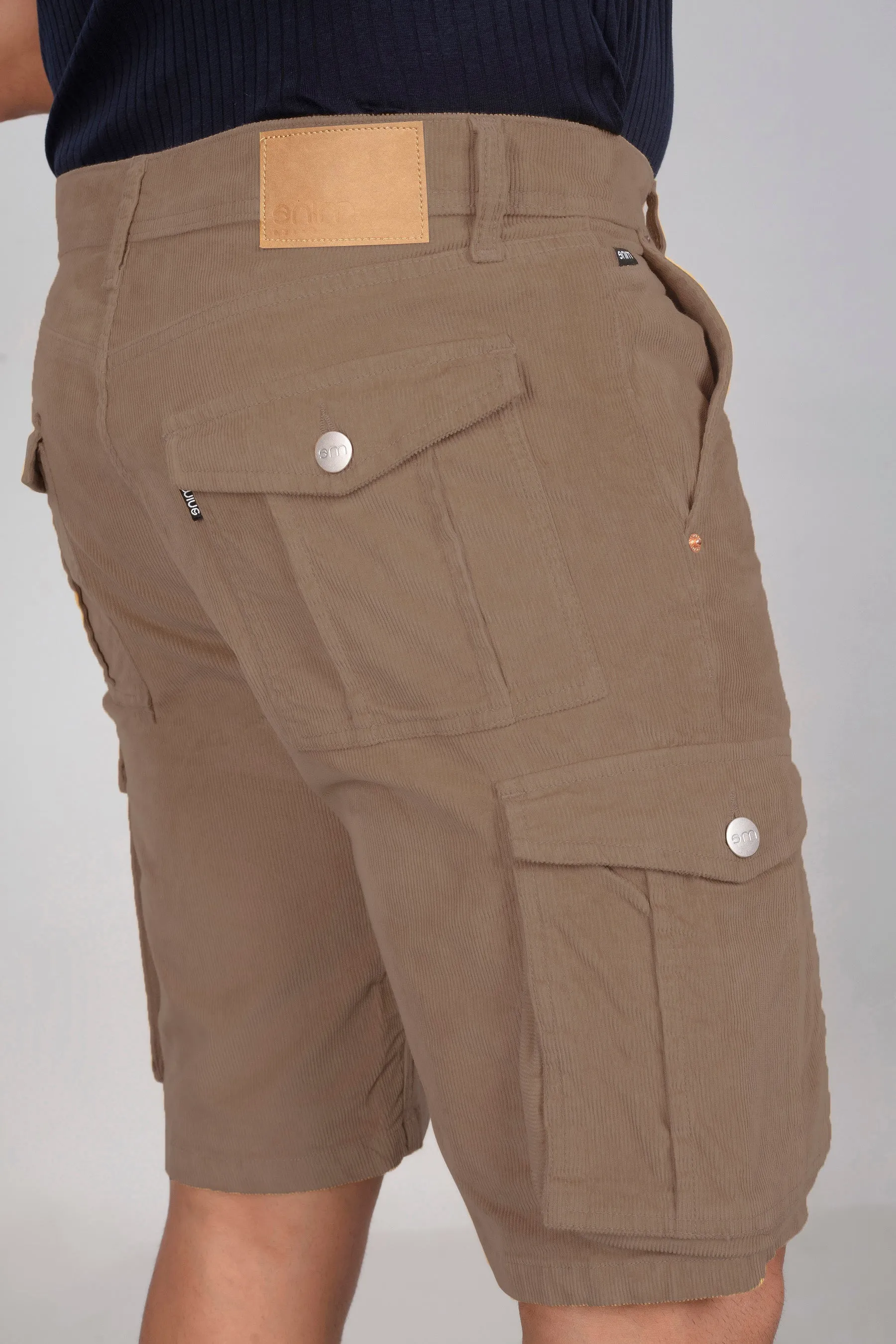 Khaki Corduroy Cargo Shorts