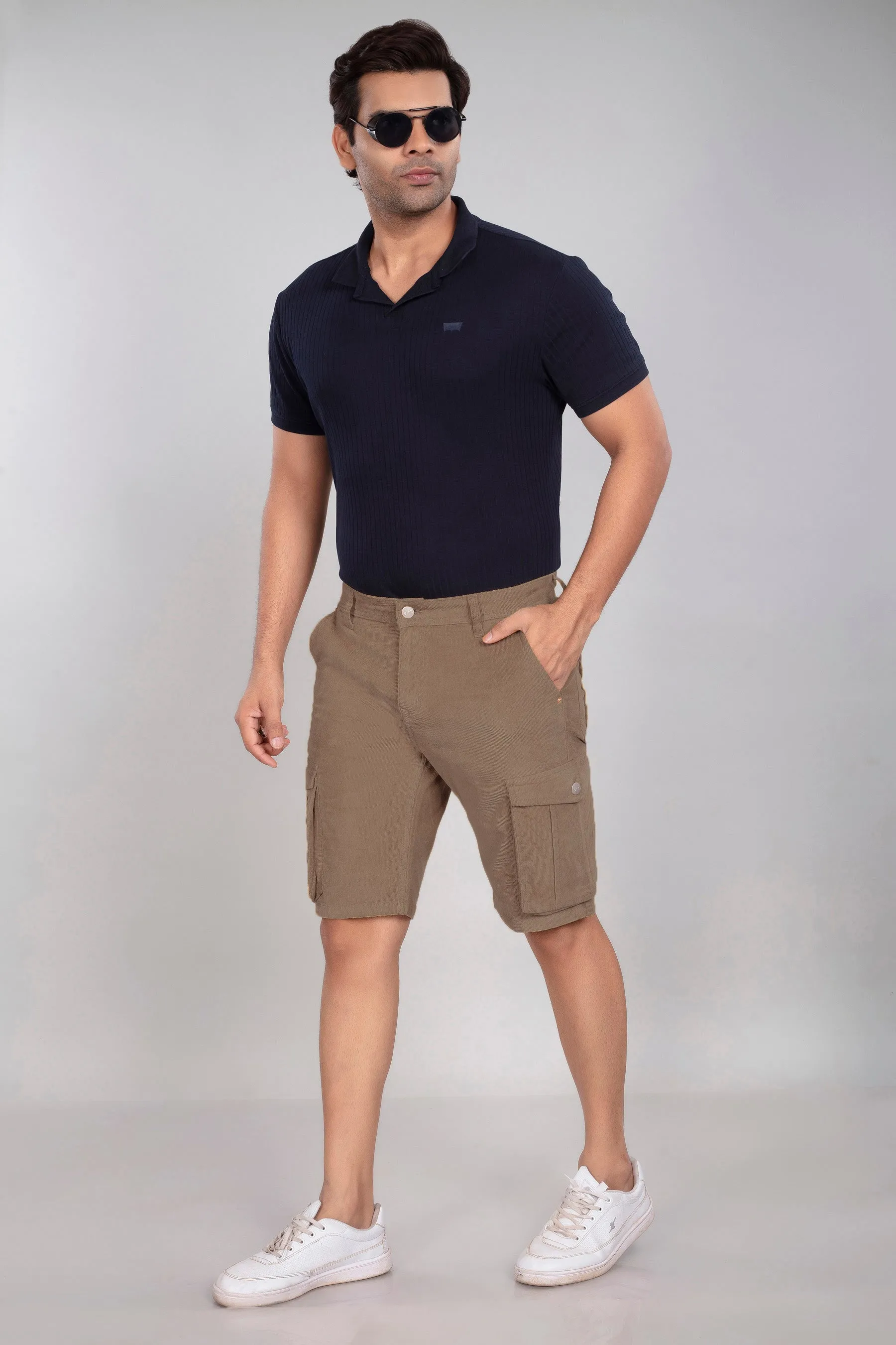 Khaki Corduroy Cargo Shorts