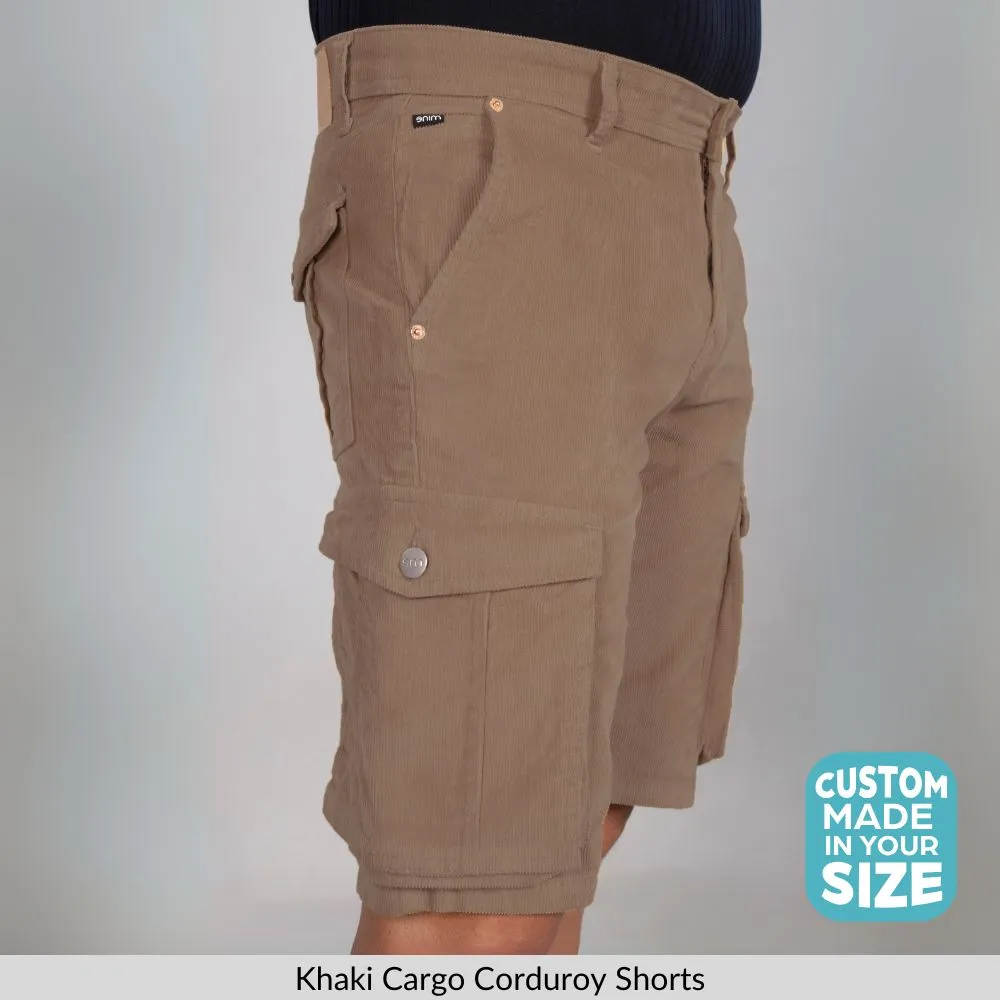 Khaki Corduroy Cargo Shorts