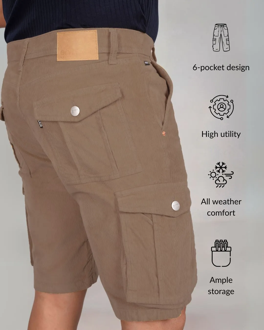 Khaki Corduroy Cargo Shorts