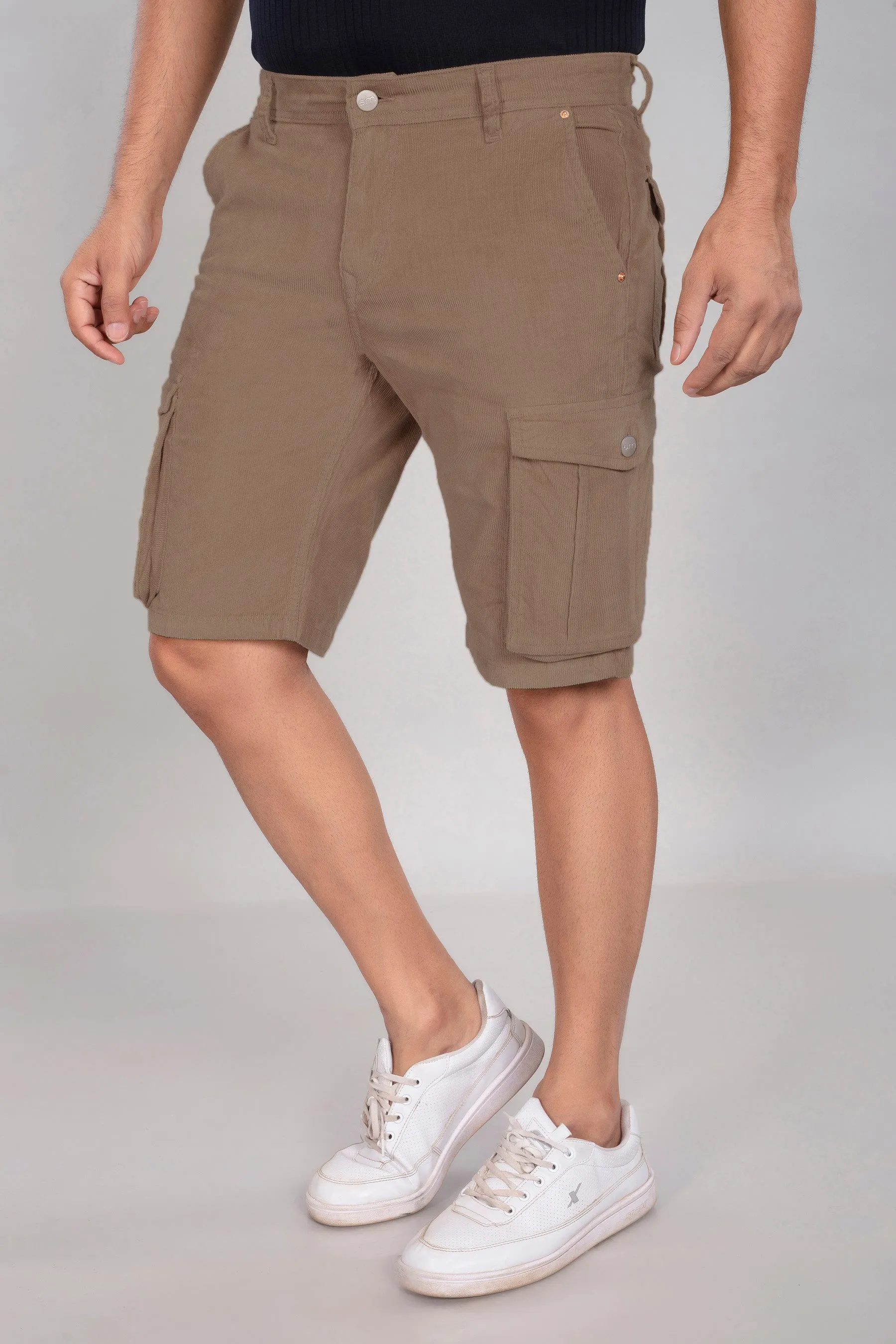 Khaki Corduroy Cargo Shorts