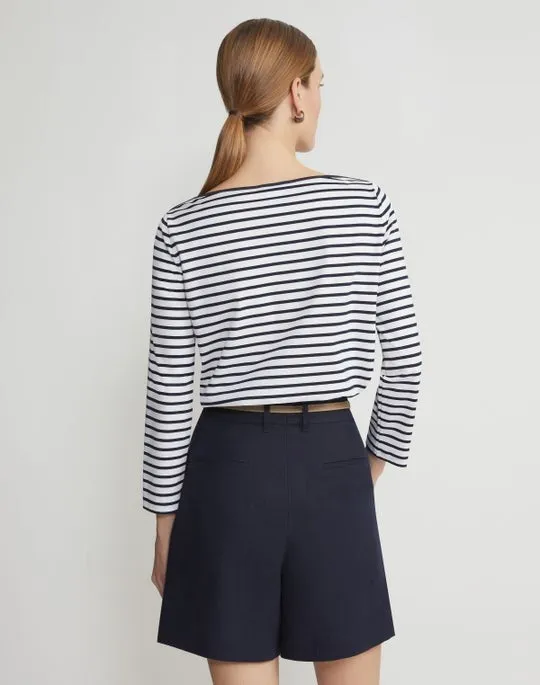 Lafayette 148 Stripe Bateau Neck Top in Navy Multi