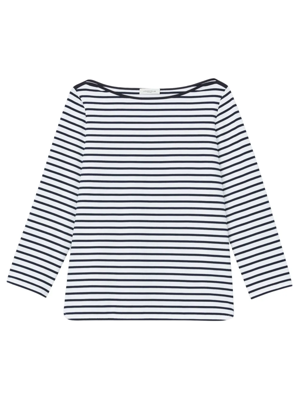 Lafayette 148 Stripe Bateau Neck Top in Navy Multi