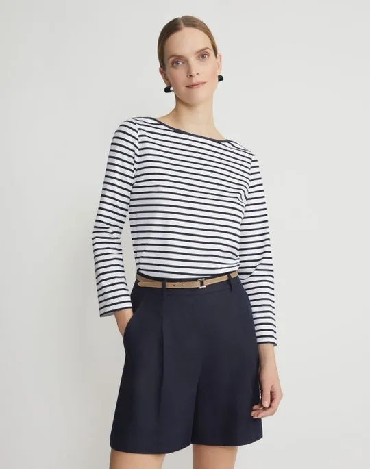 Lafayette 148 Stripe Bateau Neck Top in Navy Multi