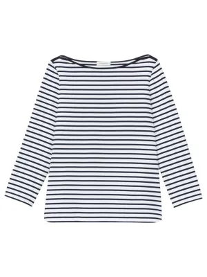 Lafayette 148 Stripe Bateau Neck Top in Navy Multi