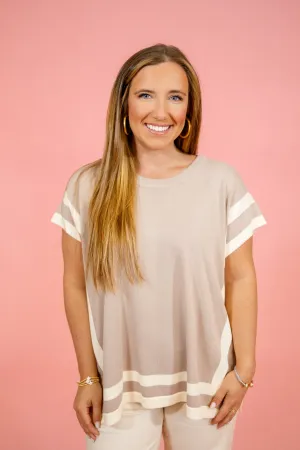Latte Trim Boxy Top, S-2XL