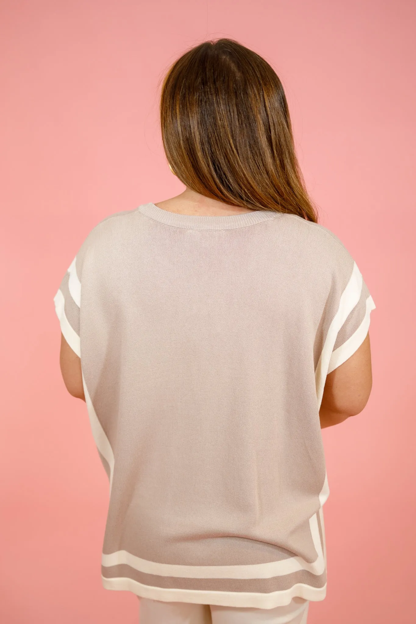 Latte Trim Boxy Top, S-2XL