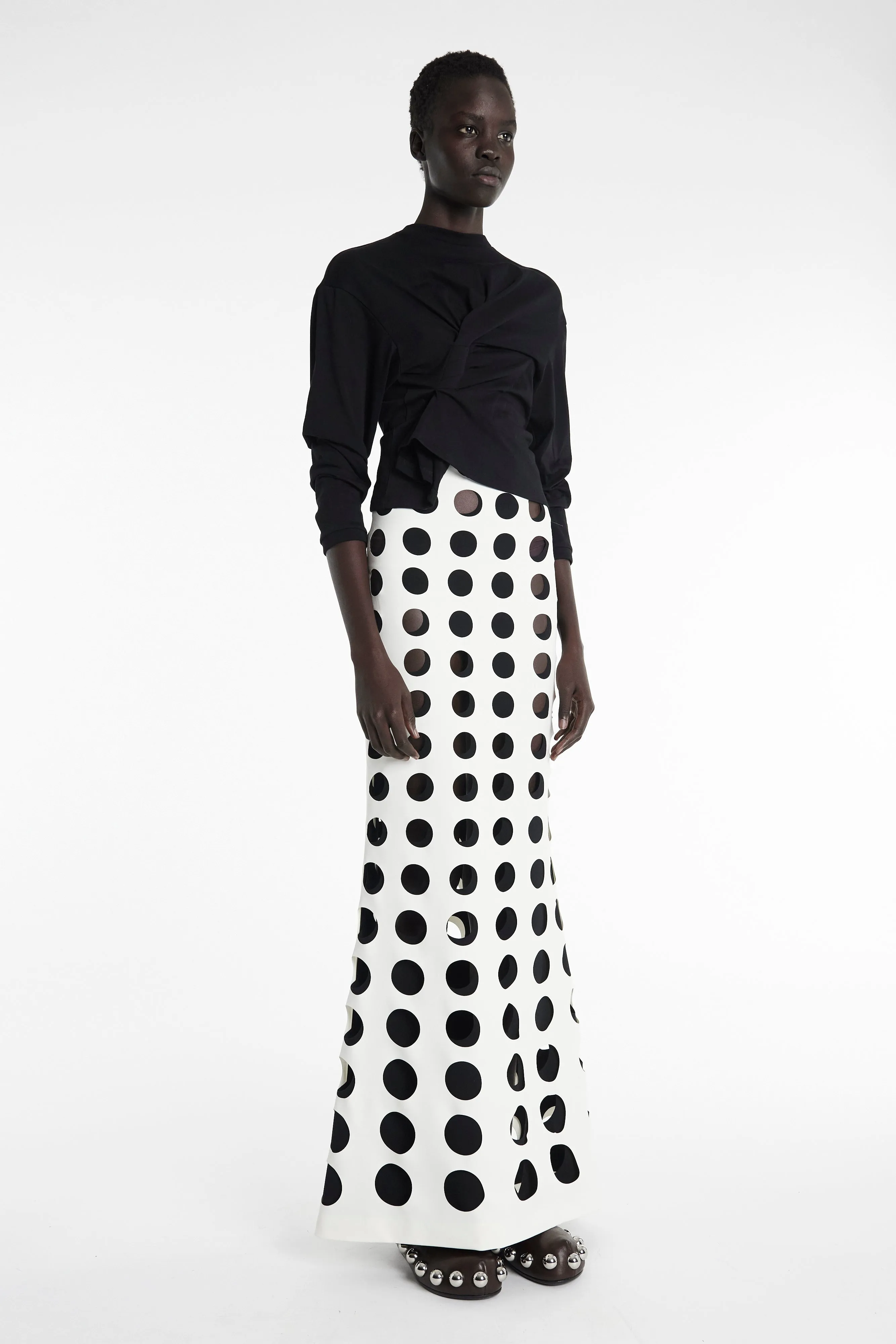 Layered Hole Skirt White Black