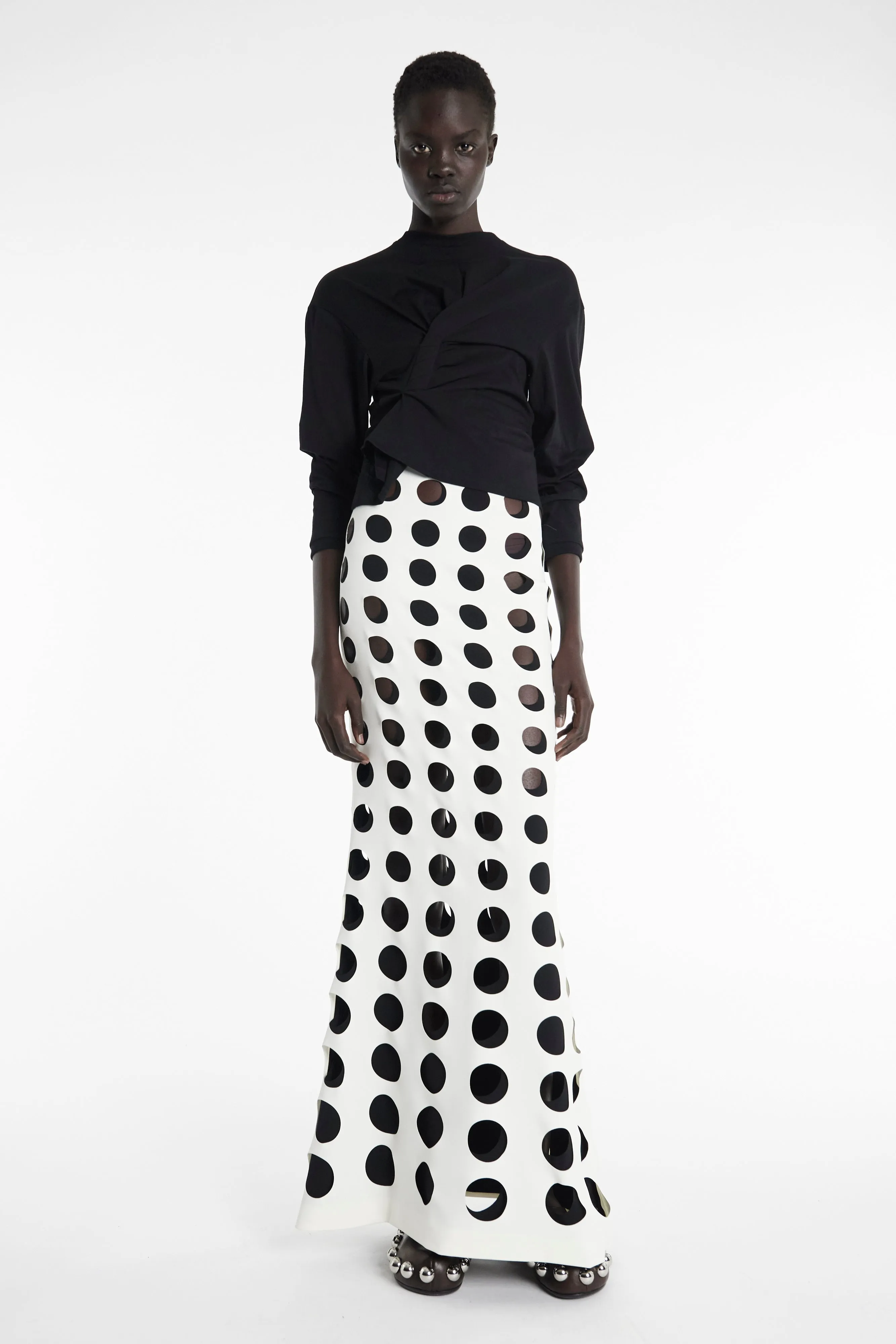 Layered Hole Skirt White Black