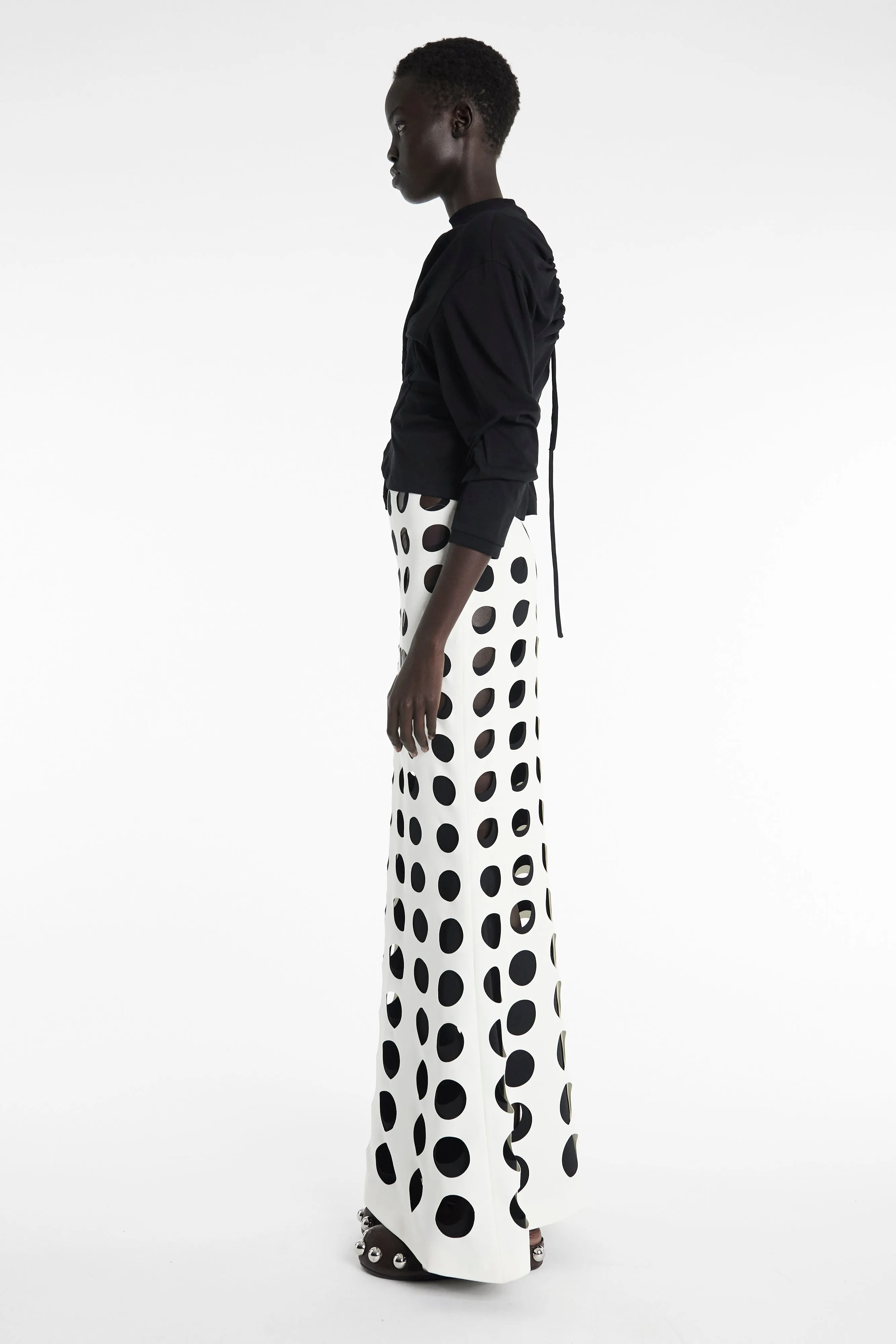 Layered Hole Skirt White Black