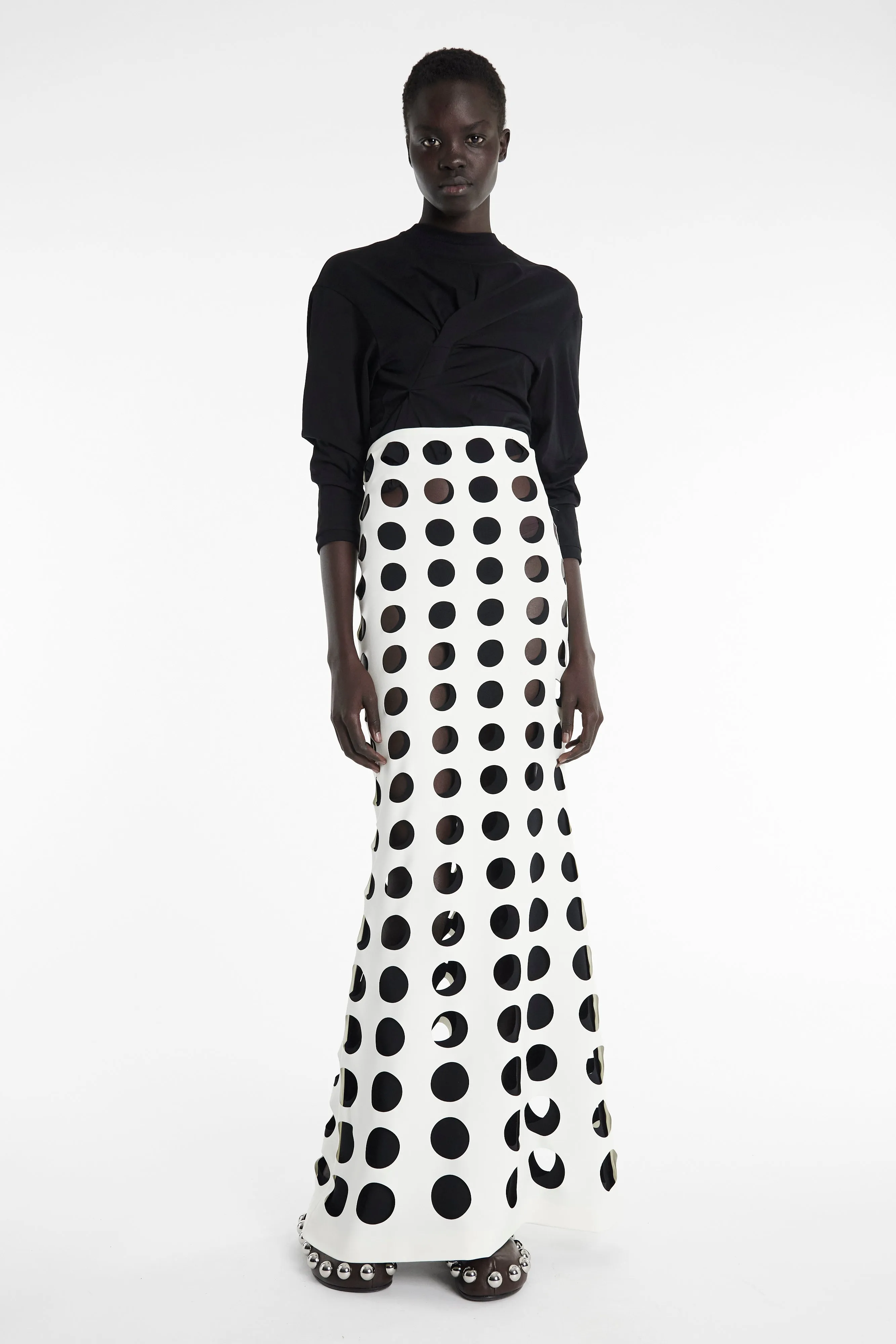 Layered Hole Skirt White Black