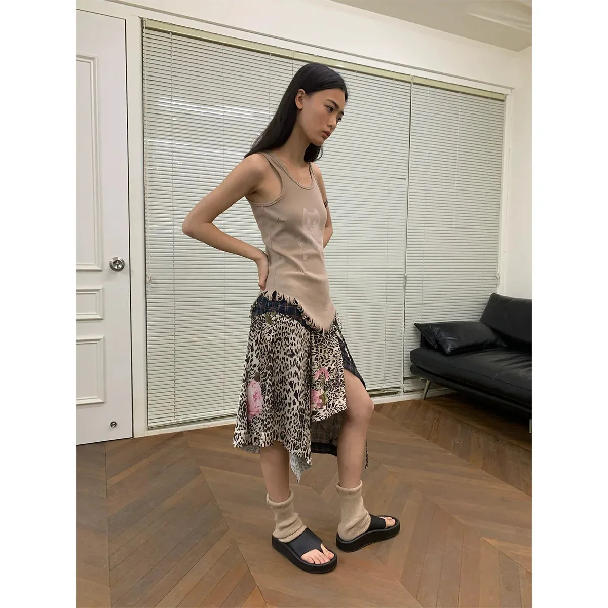 Leopard Print Patchwork Skirt