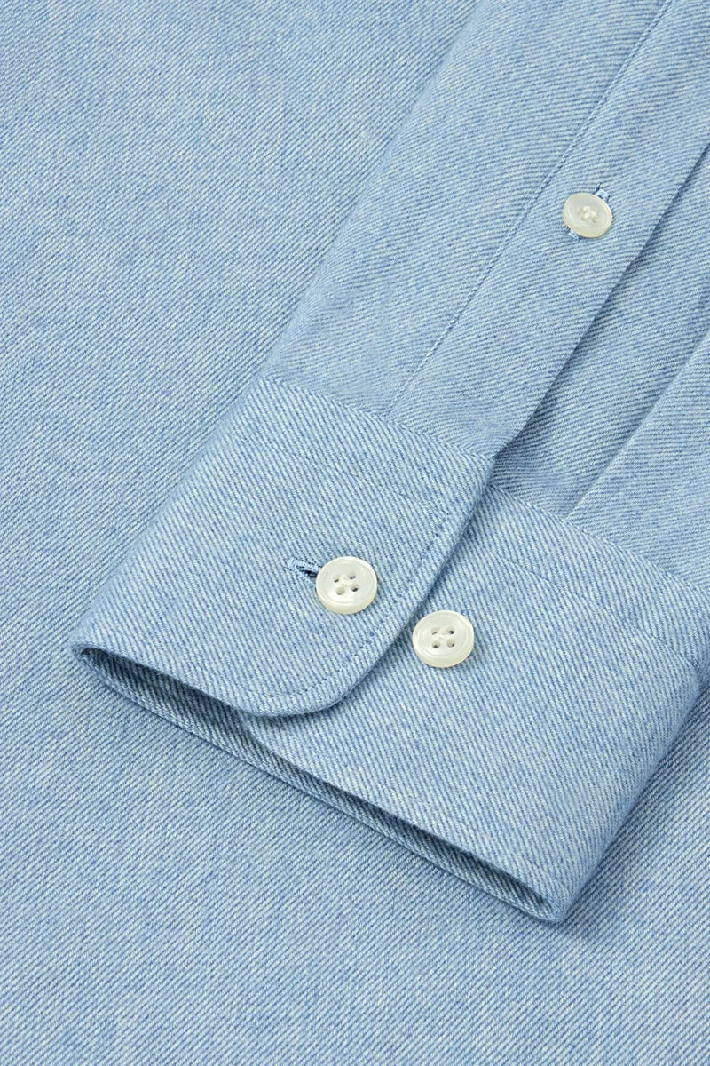 Light Blue One Piece Collar Standard Fit Flannel Shirt