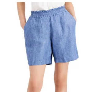 Linen elastic waistline pull on shorts