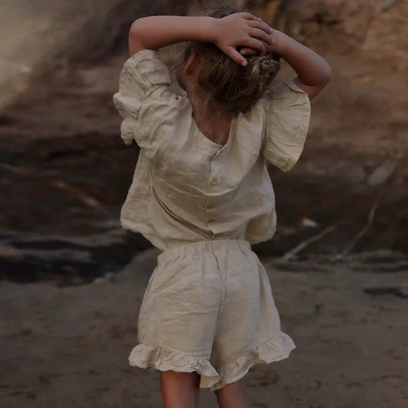 Linen Shorts with Ruffled Base Trim
