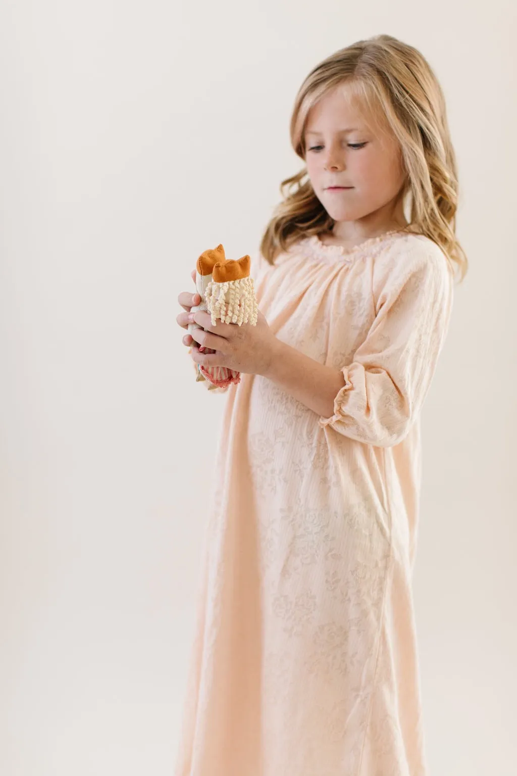 Long Sleeve Smocked Pointelle Day Gown, Vintage Peach