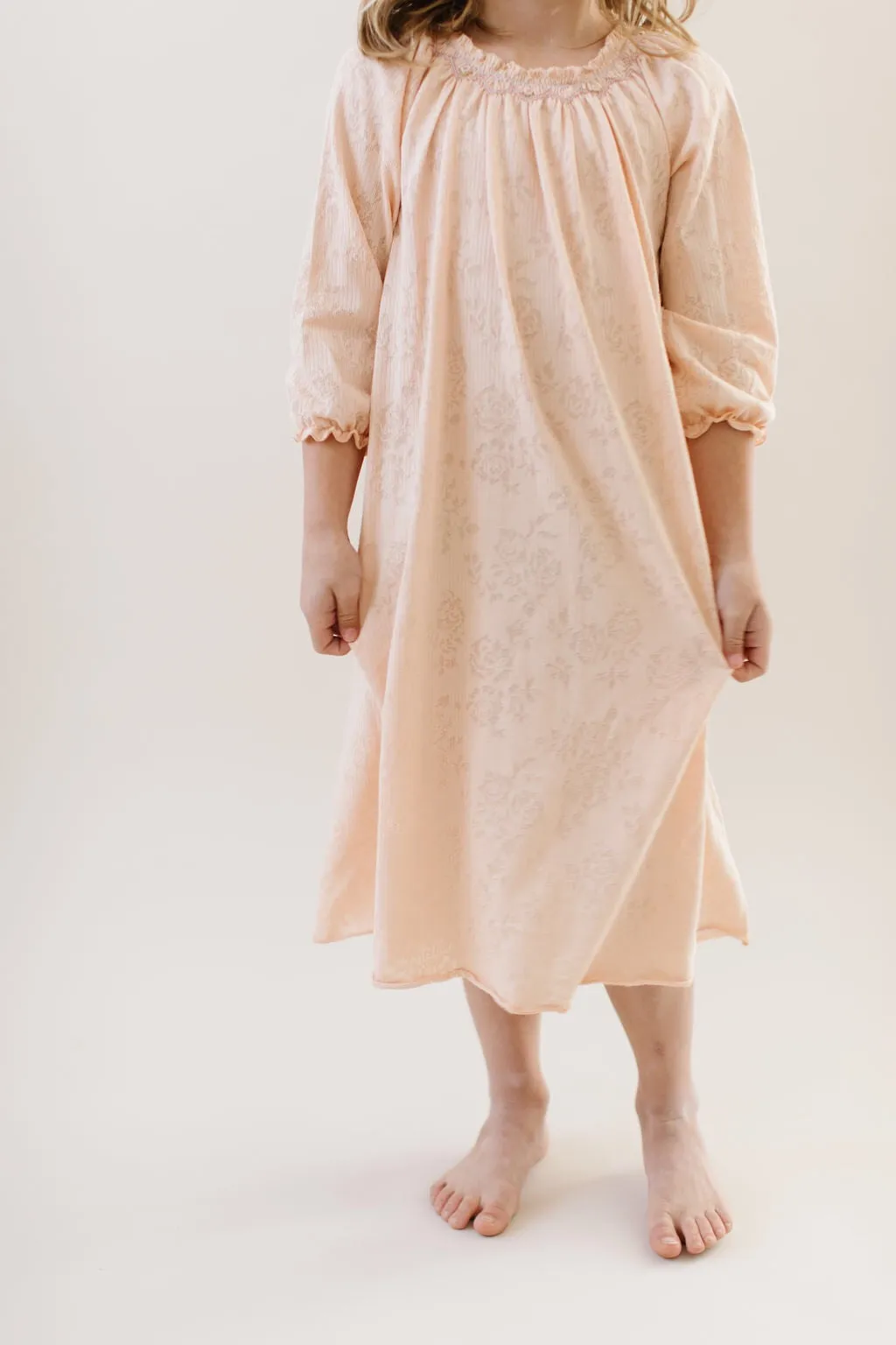 Long Sleeve Smocked Pointelle Day Gown, Vintage Peach