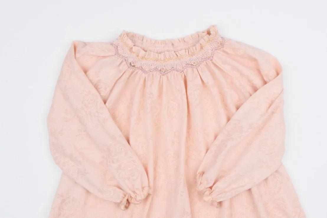 Long Sleeve Smocked Pointelle Day Gown, Vintage Peach