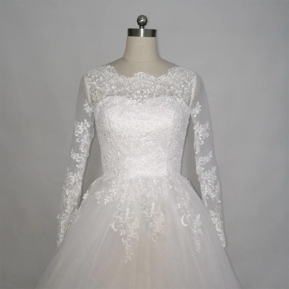 Long Wedding Dress, Lace Wedding Dress, Tulle Wedding Dress, Honest Bridal Dress, Long Sleeve Wedding Dress, Applique Custom Made Wedding Dress, LB0273