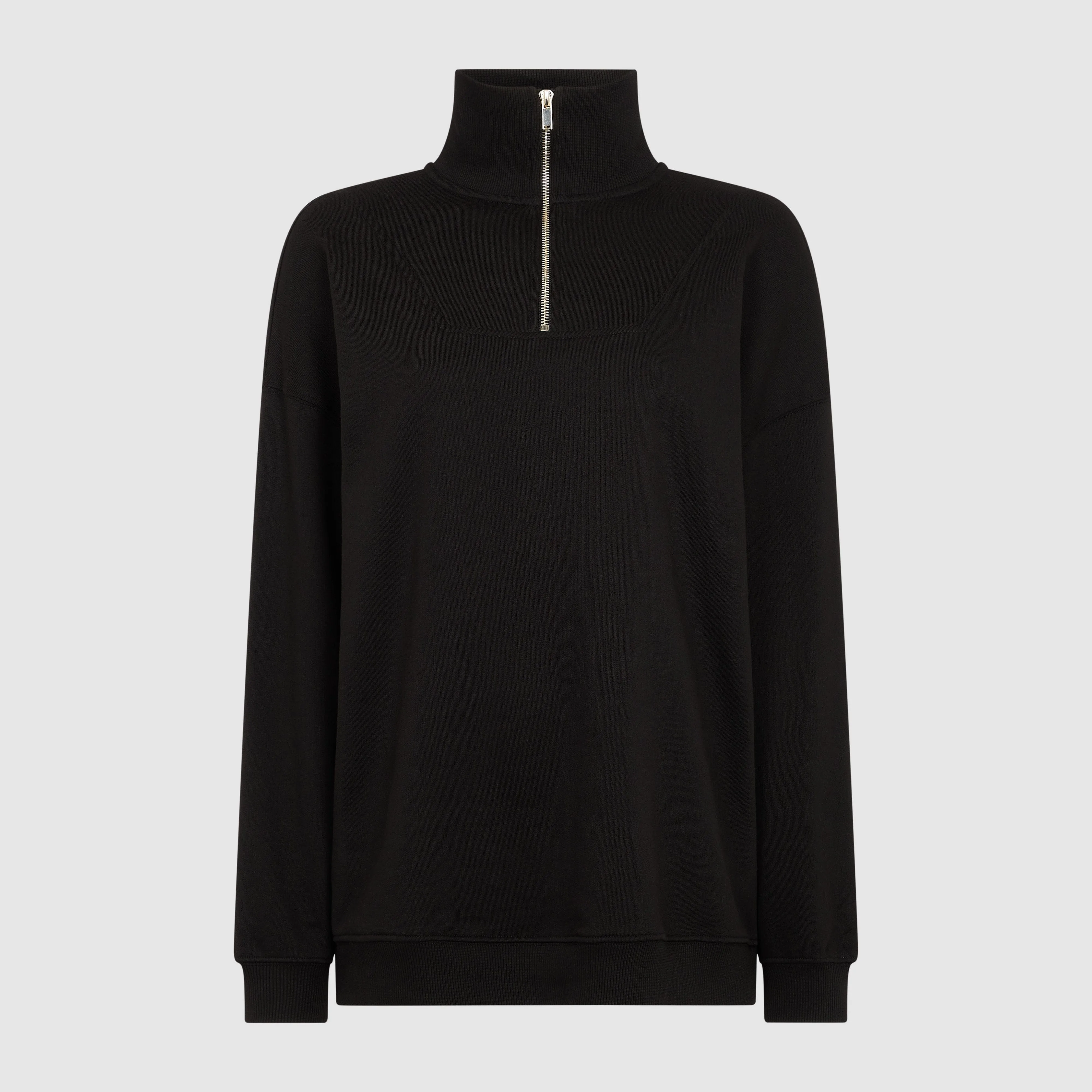 LONGLINE QUARTER ZIP SWEATSHIRT - BLACK