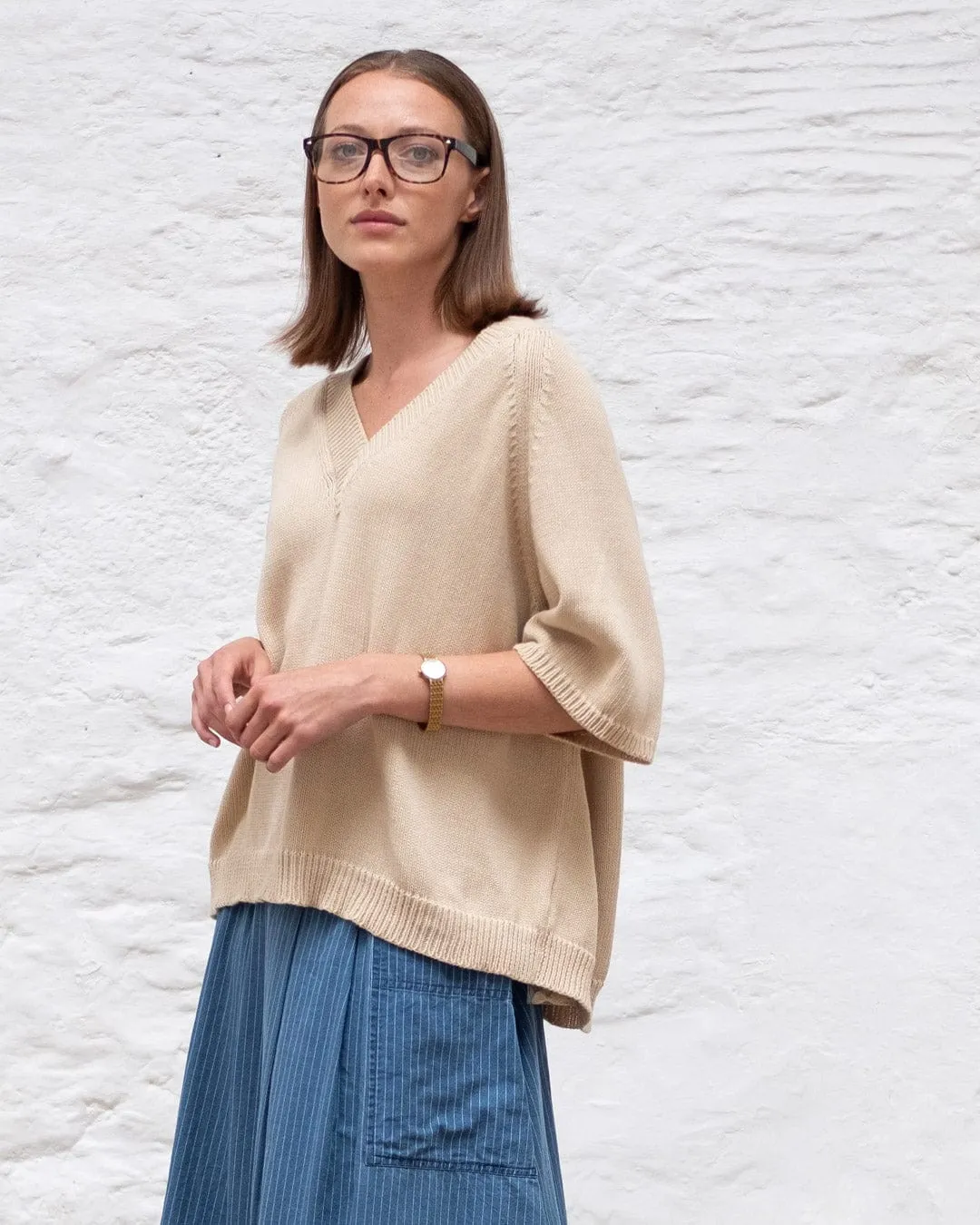 Lula Organic Cotton Boxy Knitted Top | Cream