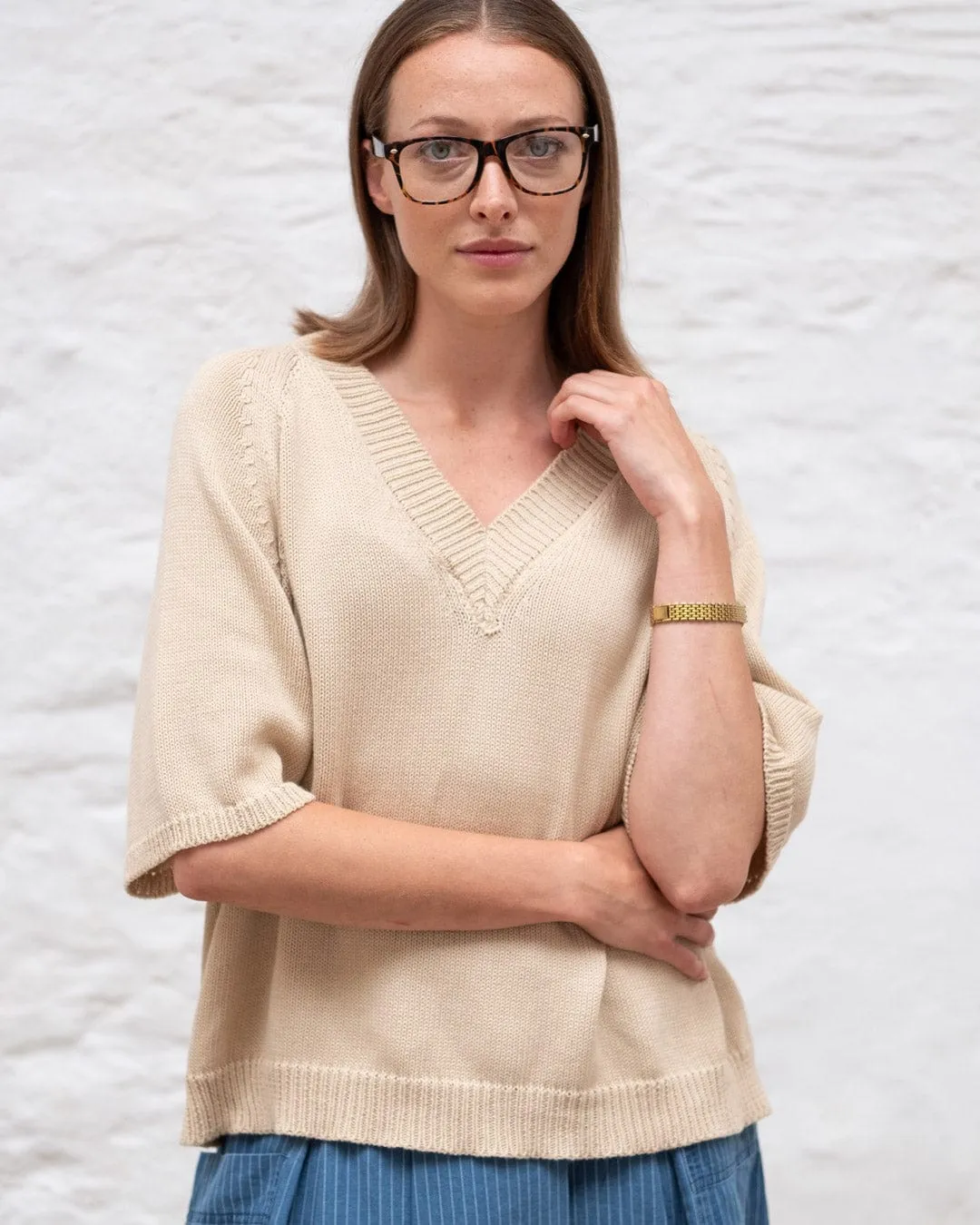 Lula Organic Cotton Boxy Knitted Top | Cream