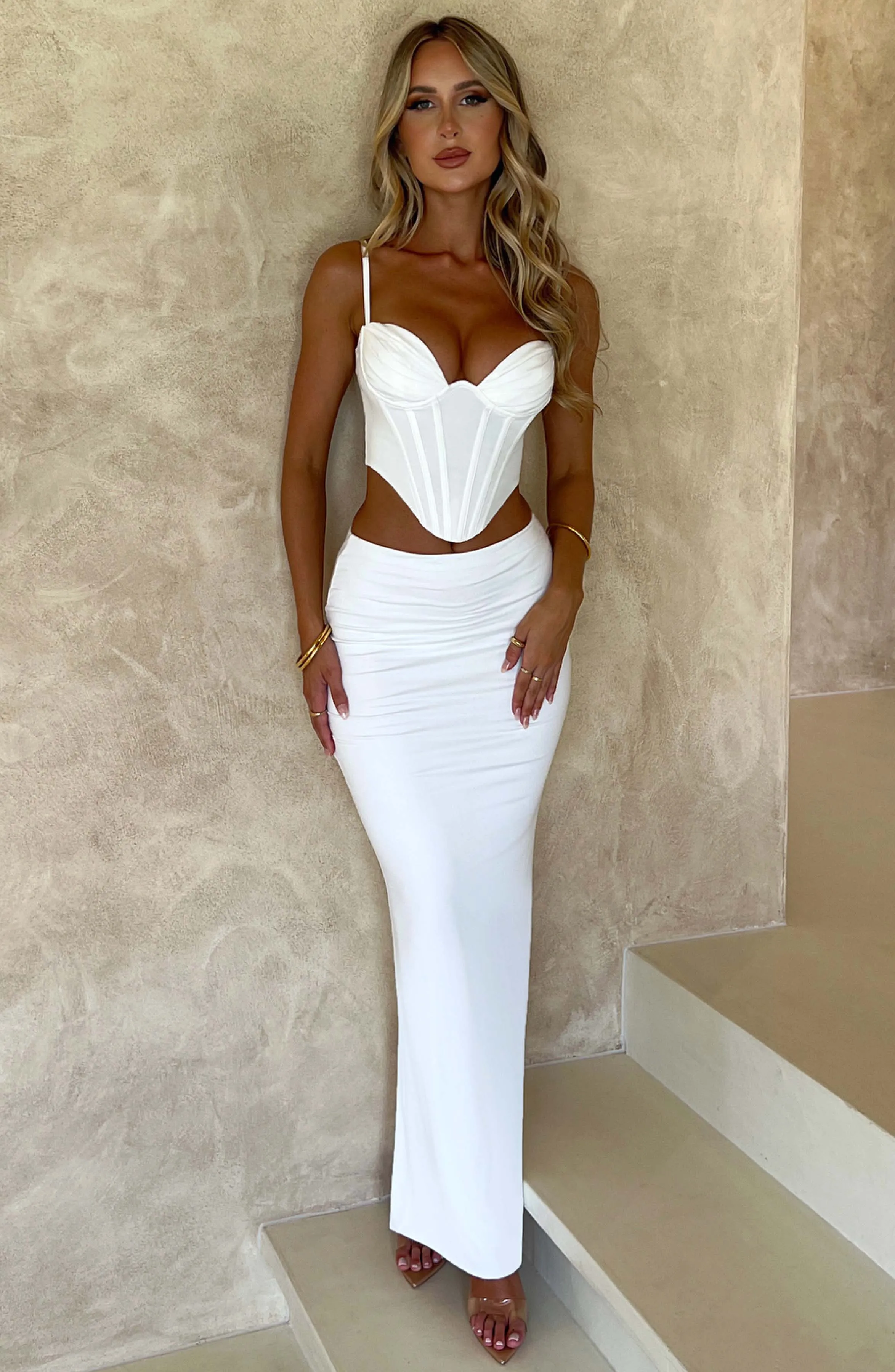 Luminous Breeze Maxi Skirt-White