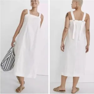 Madewell Linen Cotton Ivory Princess Seamed Equate Neck Maxi Apron Dress M NWOT