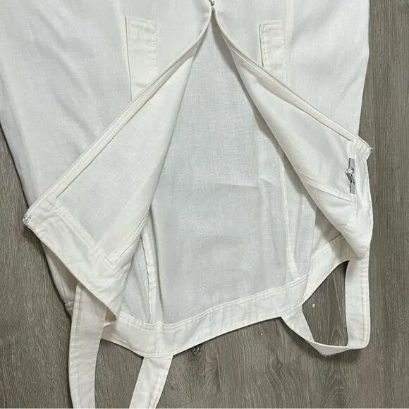 Madewell Linen Cotton Ivory Princess Seamed Equate Neck Maxi Apron Dress M NWOT
