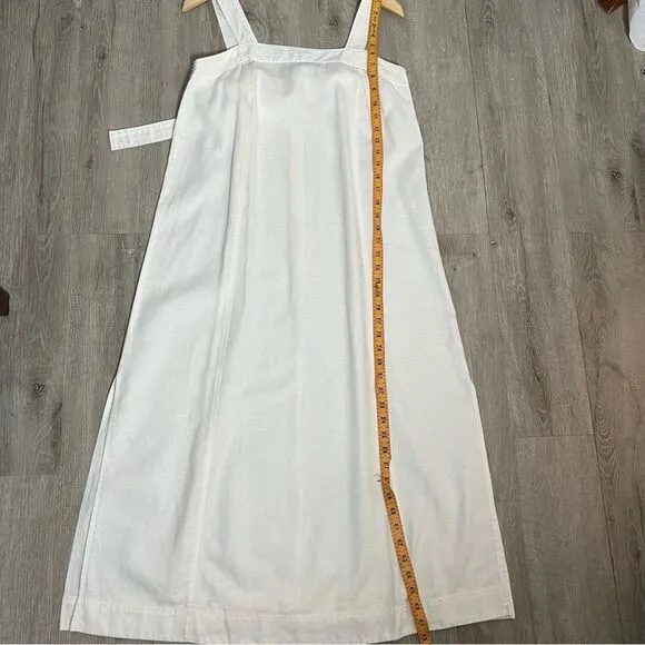 Madewell Linen Cotton Ivory Princess Seamed Equate Neck Maxi Apron Dress M NWOT
